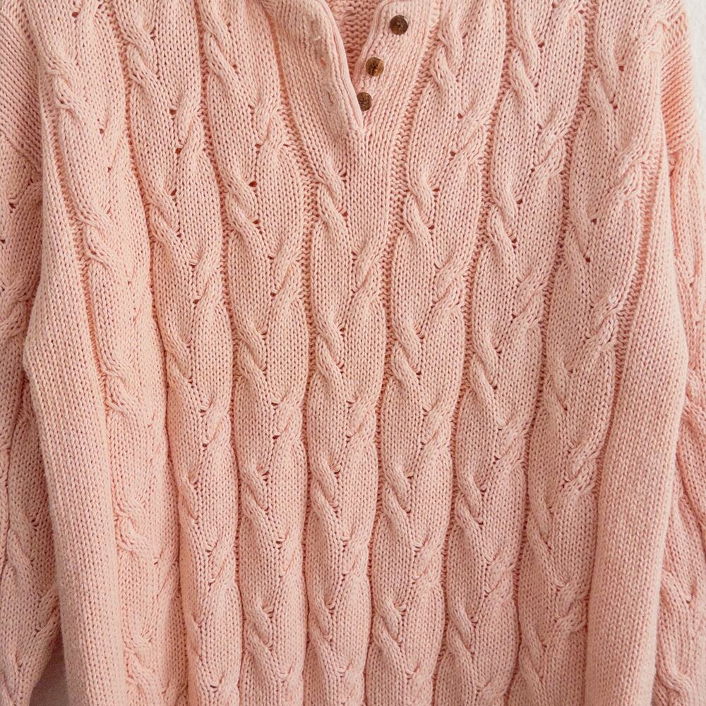 Outback Red Vintage Pink Ramie Cotton Cable Knit Sweater Fisherman Size Medium - Picture 3 of 5